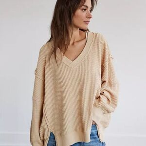 American eagle-Oversized Big Hug Waffle V-Neck Sweatshirt-Sold out on site.